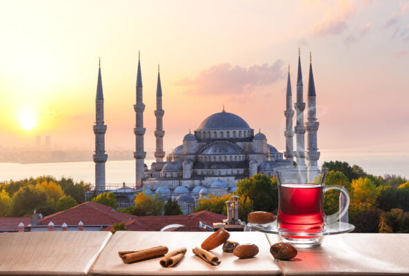 blue mosque istanbul tea with cinnamon sticks dates turkey 593x400 1
